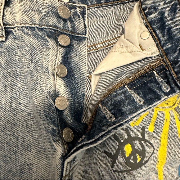 PacSun Womens Baggy Blue Jeans Painted Wide Leg Medium Wash Size 26 - Picture 8 of 16